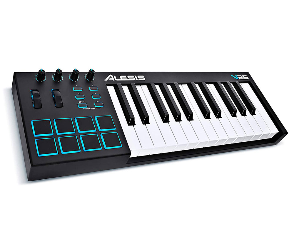 8 Full Level Pads Arpeggiator Pitch/Mod Wheel Alesis V25 MKII USB MIDI Keyboard Controller with 25 Velocity Sensitive Keys Note Repeat and Software Suite 